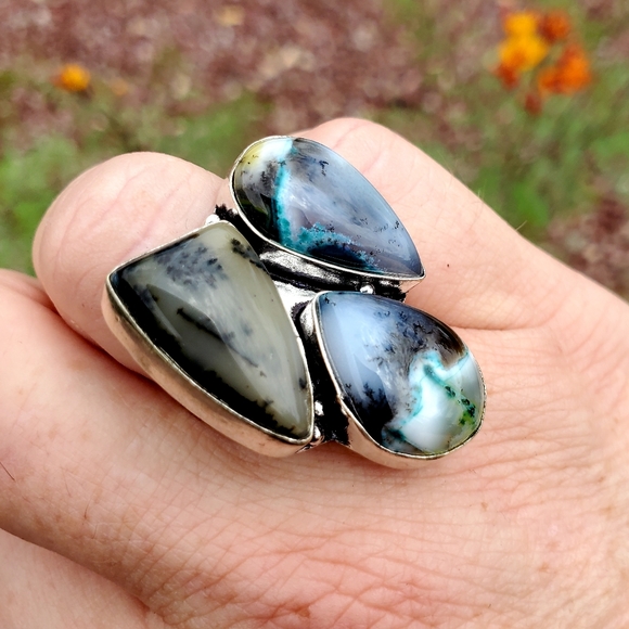 New Unique Multi Dendritic Opal 925 Silver Ring. - Picture 16 of 16